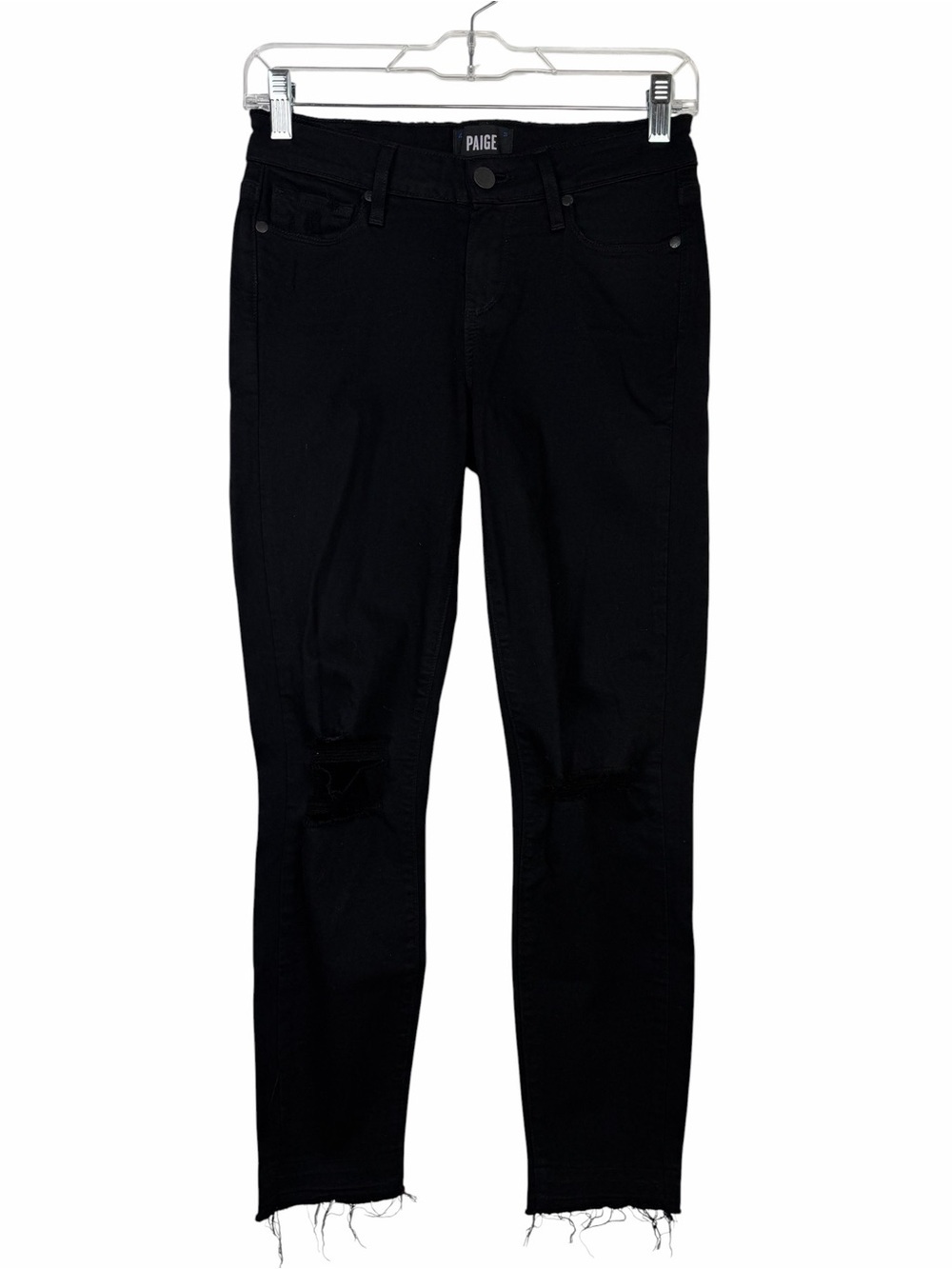 PAIGE Verdugo Crop Skinny Jeans Black Distressed, Size 26